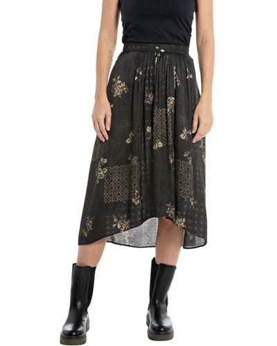 Replay W9869 All Over Printed Viscose Plain Skirt - Black