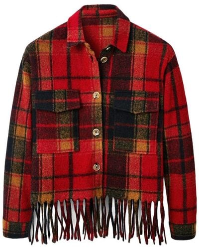 Desigual Short Plaid Wool Jacket - Red
