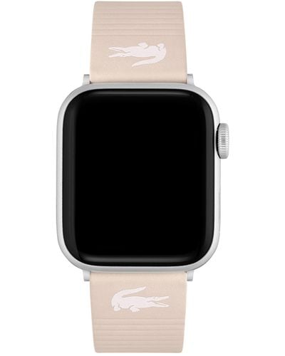 Lacoste Bracelet pour Apple Watch en Cuir Rose avec Rayures Estampées - Noir