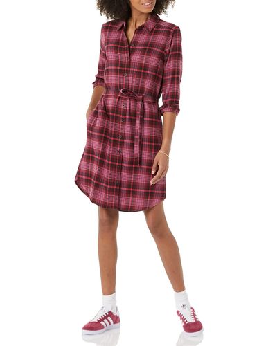 Goodthreads Brushed Flannel Shirt Dress Kleid - Rot
