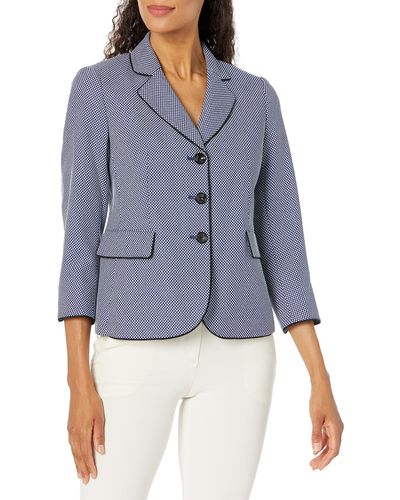 Kasper 3-button Jacket With Curved Edge & Pipin - Blue