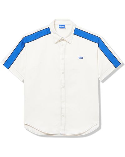 HUGO Small Logo Short Sleeve Button Down Shirt - Blue