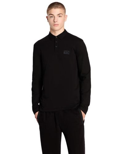 Emporio Armani A | X Armani Exchange Long Sleeve Polo Shirt With Ax Box Logo - Black
