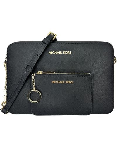 Michael Kors Jet Set Large Saffiano Leather East/west Cross Body Bag With Matching Small Top Zip Coin Pouch - Black