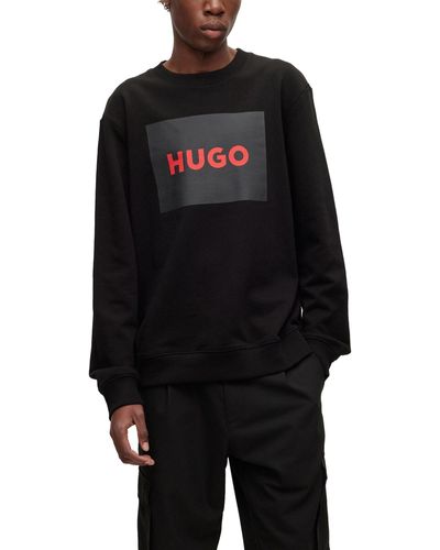 HUGO S Duragol222 Cotton-terry Jumper With Red Logo Print - Black