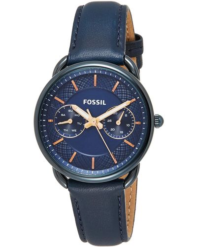 Fossil Tailor ES4092 Blue Leather Quartz Fashion Watch - Blau