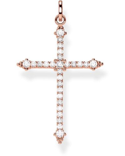 Thomas Sabo Pe848-416-14 Cross Pendant With White Stones In Gold-plated Silver - Metallic