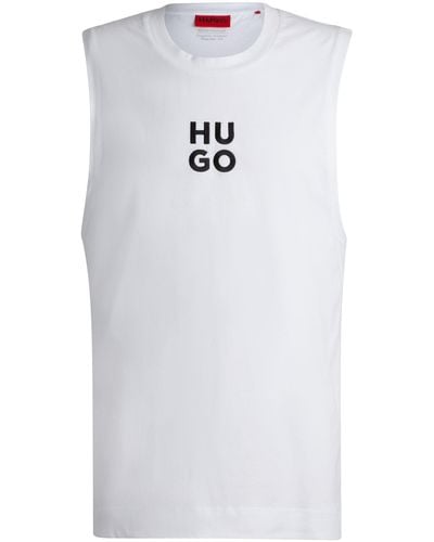HUGO S Beach Tank Top Stacked-logo Tank Top In Cotton Jersey - White