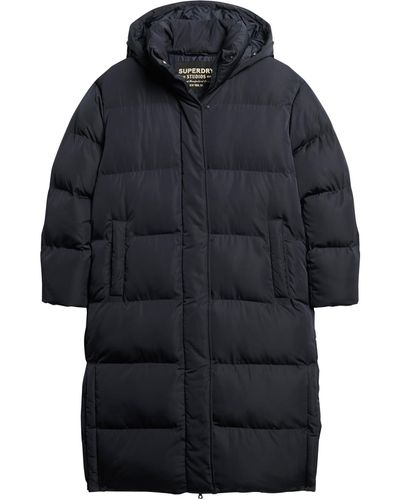 Superdry Longline Hooded Puffer Coat Jacket - Blue