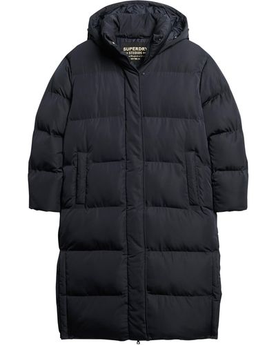 Superdry Longline Hooded Puffer Coat Veste - Bleu