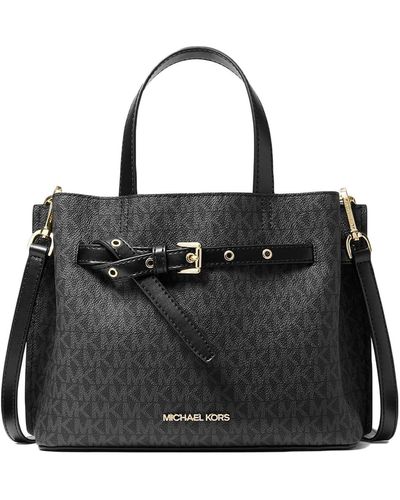 Michael Kors Emilia Small Satchel Crossbody Bag Black MK Signature - Nero