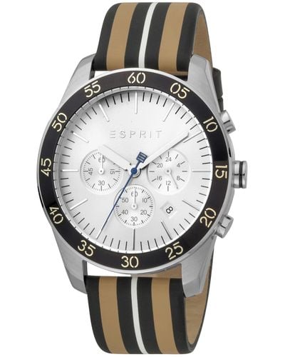 Esprit ES1G204L0015 Jordan Beige Silver Uhr uhr Leder-Armband Chrono Datum - Mettallic