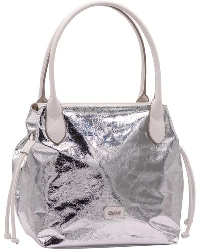 Gabor Bags Granada metallic Shopper Umhängetasche Reißverschluss Mittelgroß Silber - Grau