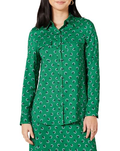 Amazon Essentials Camicia con Tasche a iche Lunghe in Georgette dalla vestibilità Comoda Donna - Verde
