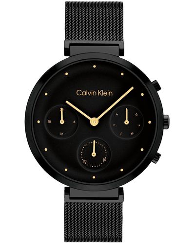 Calvin Klein Multi Zifferblatt Quarz Uhr für mit Gelbgoldfarbenes Edelstahlarmband - 25200287 - Schwarz