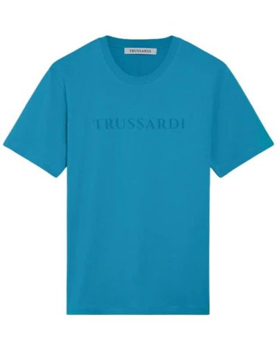 Trussardi Uomo T-Shirt Lettering Print Cotton Jersey 30/1 52T00724-1T005381 Turchese XXL - Blu