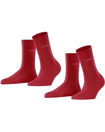 Esprit Socken Uni 2-Pack Bio Baumwolle schwarz grau viele weitere Farben verstärkte socken ohne Muster atmungsaktiv dünn und - Rot