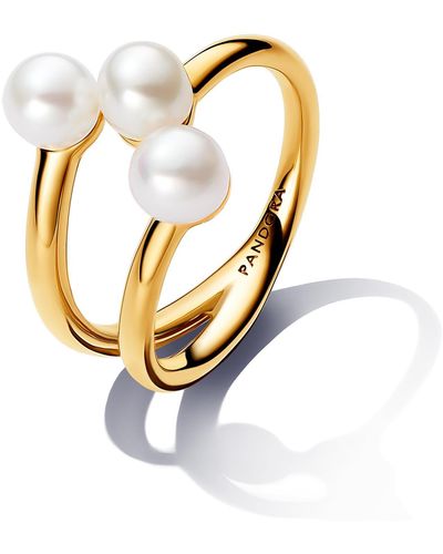 PANDORA Essence 14k Gold-plated Open Ring With White Treated Freshwater Cultured Pearl - Metallic