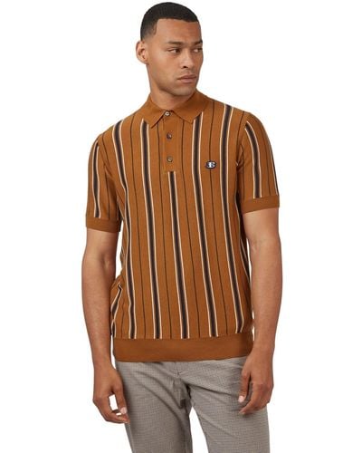 Ben Sherman Stripe Polo Shirt - Brown