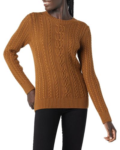 Amazon Essentials Fisherman Cable Long-sleeved Crewneck Sweater - Brown