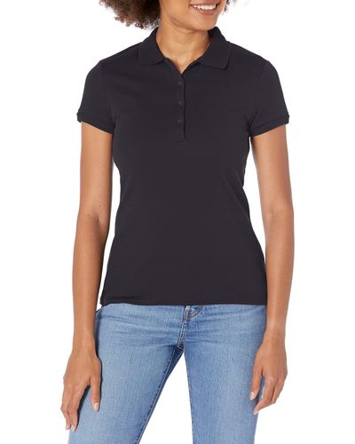 Izod Womens Uniform Short Sleeve Interlock Polo Shirt - Blue