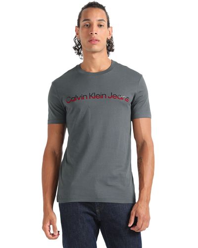 Calvin Klein T-Shirt Kurzarm Mixed Institutional Logo Tee Rundhalsausschnitt - Grau