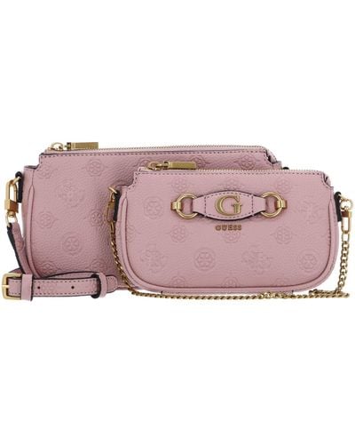 Guess Izzy Double Pouch Crossbody Apricot Rose Logo - Pink