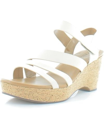 Naturalizer S Cynthia Strappy Wedge Sandal Porcelain Beige Leather 9.5 M - Black