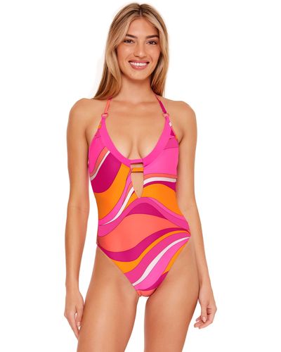 Trina Turk Vivid Vista Layered High Leg Maillot - Pink