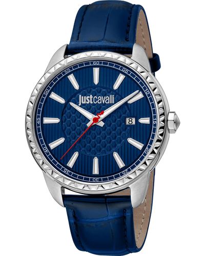 Just Cavalli Analog Quarz Uhr mit Leder Armband JC1G176L0125 - Blau