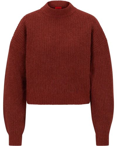 HUGO Oversized Pullover aus Woll-Mix mit hohem Kragen - Rot