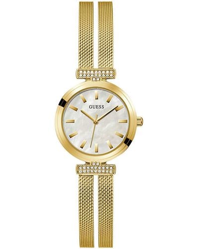 Guess Ladies Array Stainless Steel Mesh Gold Tone Watch Gw0471l2 - White
