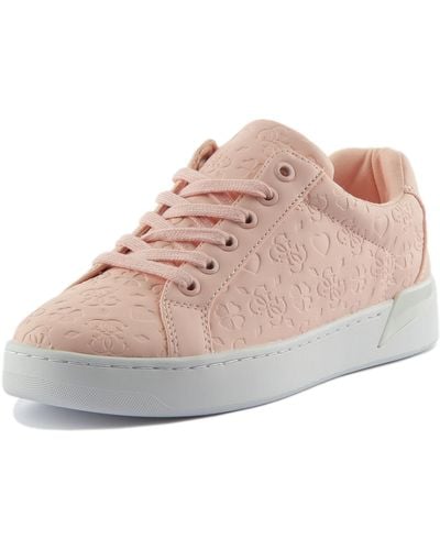 Guess Rylita Lace Up Debossed 4g Logo Synthetic Trainers - Pink