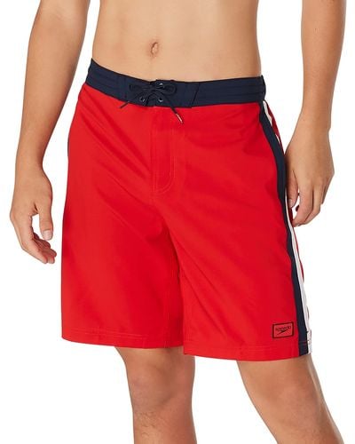 Speedo Standard Swim Trunk Knee Length Boardshort Bondi Striped - Red