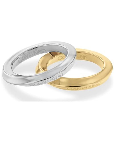 Calvin Klein Jewelry Stainless Steel And Ionic Plated Thin Gold Steel Stackable Rings - Black