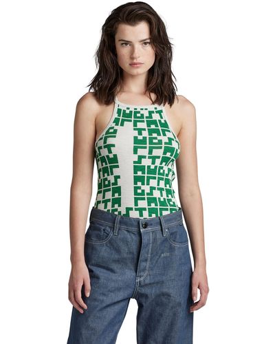 G-Star RAW Printed Tank Top Cropped Ultra Slim T-shirt - Green