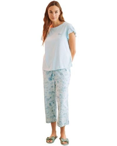 Women'secret Pijama Capri 100% algodón Estampado Azul - Negro