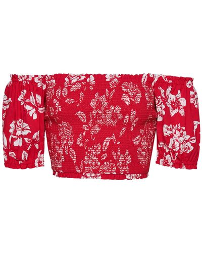Superdry Shirt Vintage Smocked Crop Top Floral Red 38 Mujer - Rojo