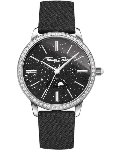 Thomas Sabo Erwachsene Mondphase Quarz Uhr mit Stoff Armband WA0327-209-203-33 mm - Mehrfarbig
