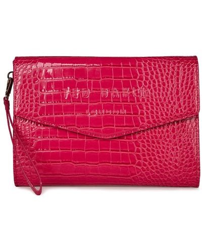 Ted Baker Crocey Env Pouch S Mid Pink One Size - Red