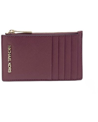 Michael Kors Jet Set Travel Top Zip Card Case Wallet Coin Pouch Dark Cherry - Purple