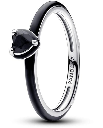 PANDORA ME Heart sterling silver ring with black crystal and black enamel - Nero
