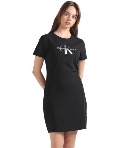 Calvin Klein T-Shirt Kleid Monologo Dress Kurzarm - Schwarz