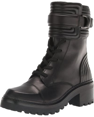 DKNY Basia Leather Quilted Combat & Lace-up Boots - Black