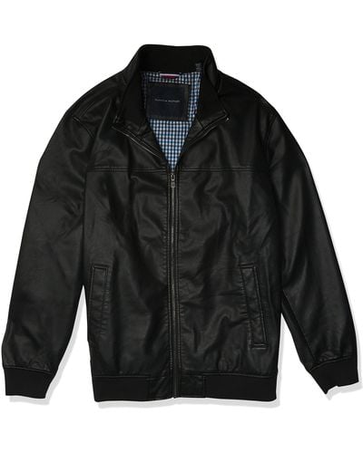 Tommy Hilfiger Big & Tall Faux-Leather Stand-Collar Bomber Jacket - Schwarz