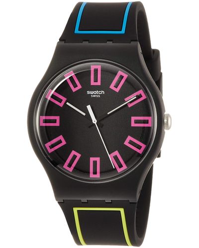 Swatch Uhr Leder/Sonstige analog Quarzwerk Silikonband SUOB146 - Mehrfarbig