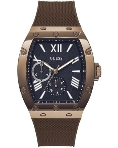 Guess Brown Strap Navy Dial Coffee - Blue
