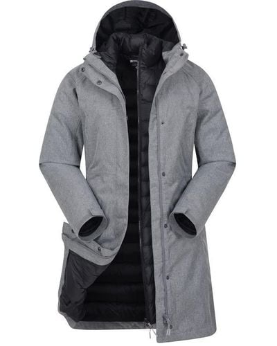 Mountain Warehouse Alaskan Womens 3 In 1 Long Jacket - Waterproof, Breathable & Adjustable Raincoat With Detachable Inner Coat & - Grey