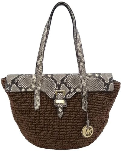Michael Kors Naomi Straw Shoulder Bag Walnut Brown Medium Handbag