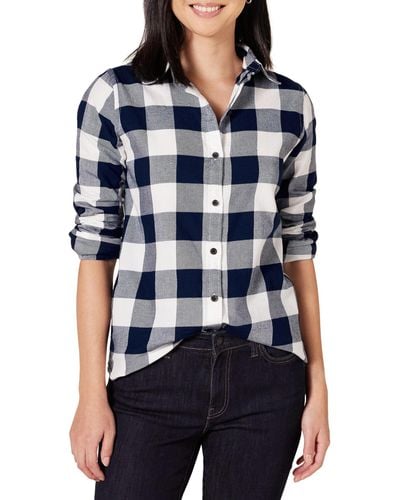 Amazon Essentials Vrouwen Lange Mouwen Classic-fit Lichtgewicht Geruite Flanel Shirt,blauw